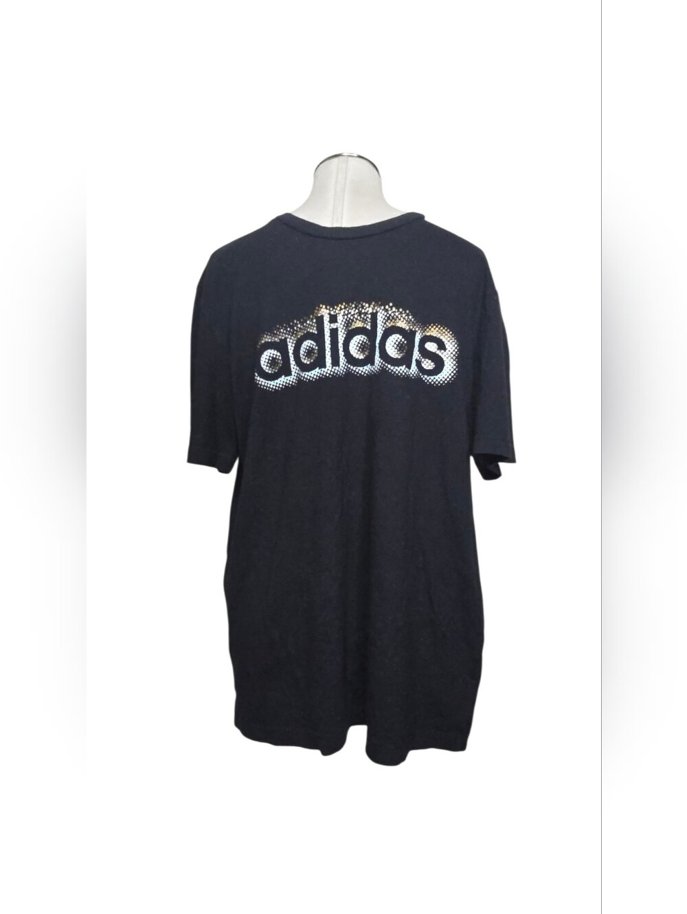 Adidas Black Graphic Tee Gold Halftone Polka Dot Logo Short Sleeve Shirt L